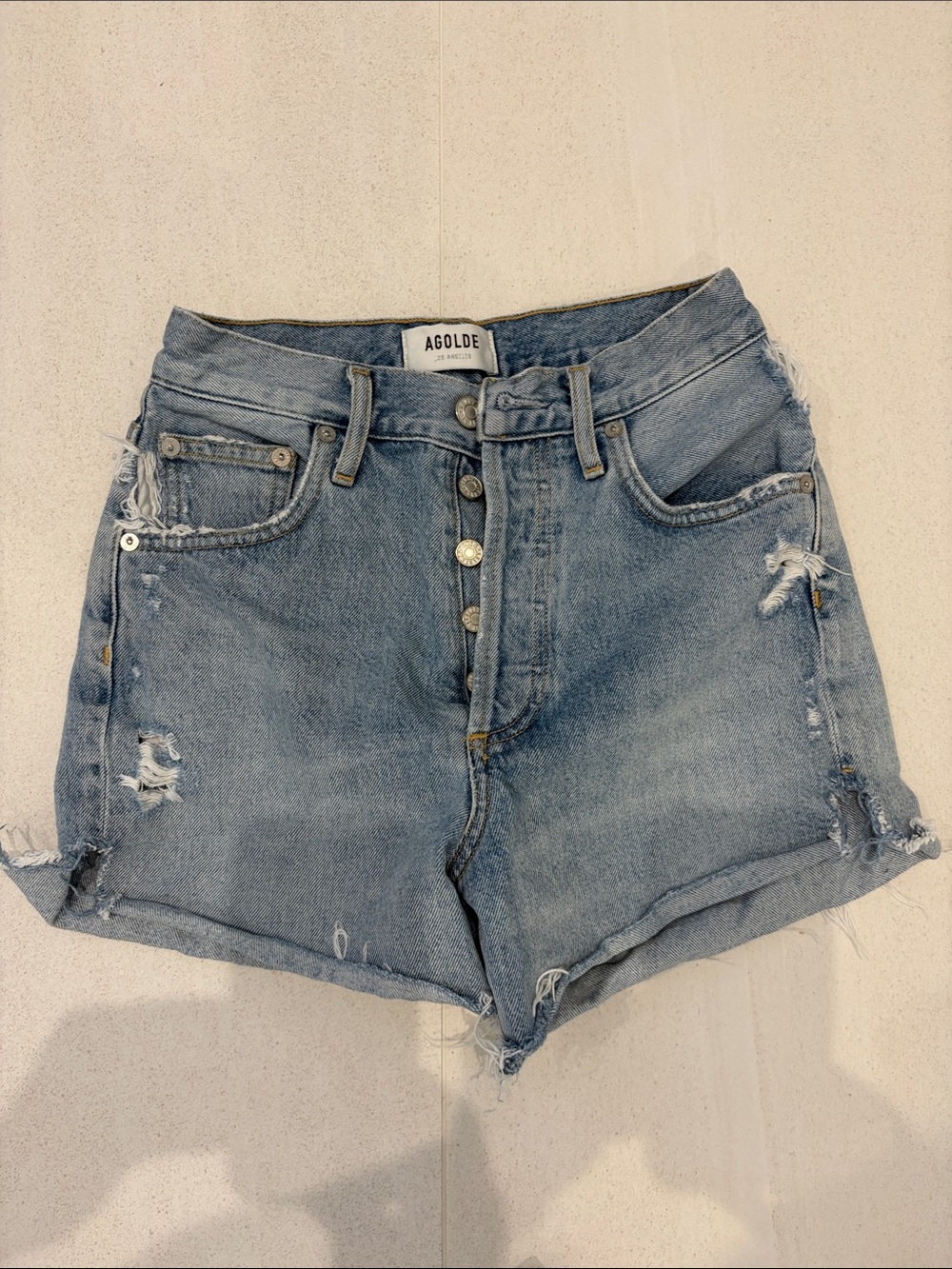 AGOLDE HIGH WAIST DENIM SHORTS 25